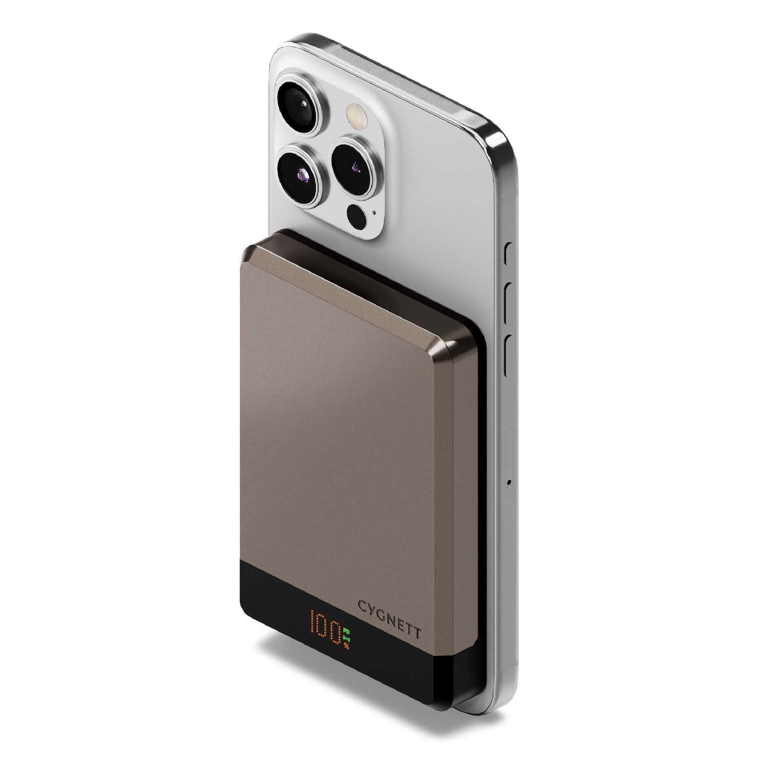 Cygnett MagSlim 10K Magnetic Wireless Power Bank-Champagne(CY5279PBCHE)20W Usb-C,10W Wireless,MagSafe/Qi,Digital Display,Travel-Ready,2 Years Warranty
