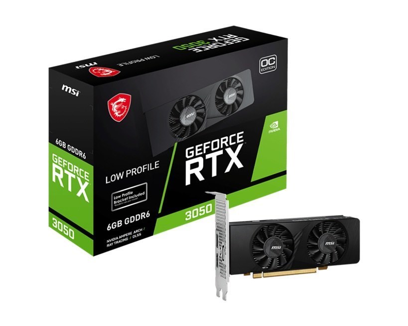 Msi nVidia GeForce RTX 3050 LP E 6G Oc Video Card, 1492 MHz Boost Clock, 6GB GDDR6, Pci-E 4.0, 1X DisplayPort 1.4A, 2X Hdmi