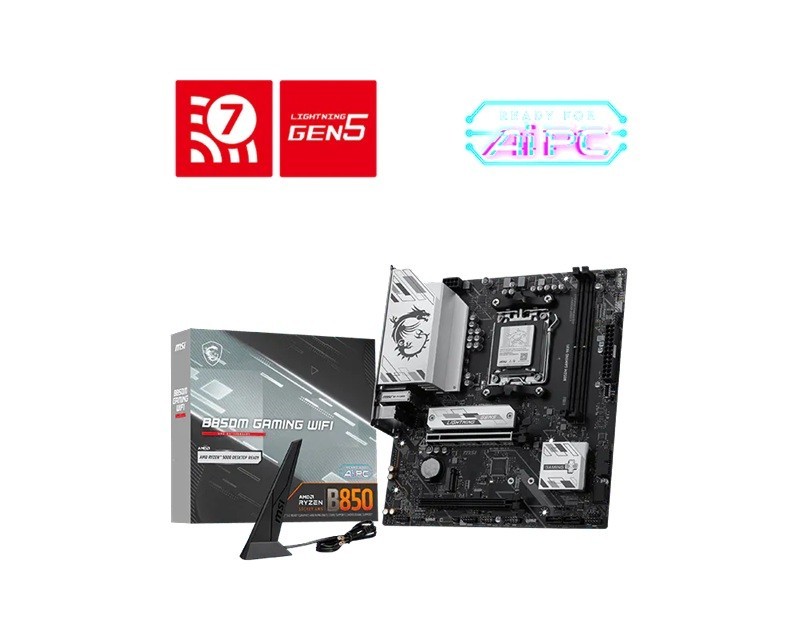Msi B850M Gaming Wifi, Amd Am5, B850, DDR5 8200+ MT/s, PCIe 5.0 X16, M.2 Gen5, 5G Lan, Wi-Fi 7, Bluetooth 5.4, Usb-C, 7.1 Audio