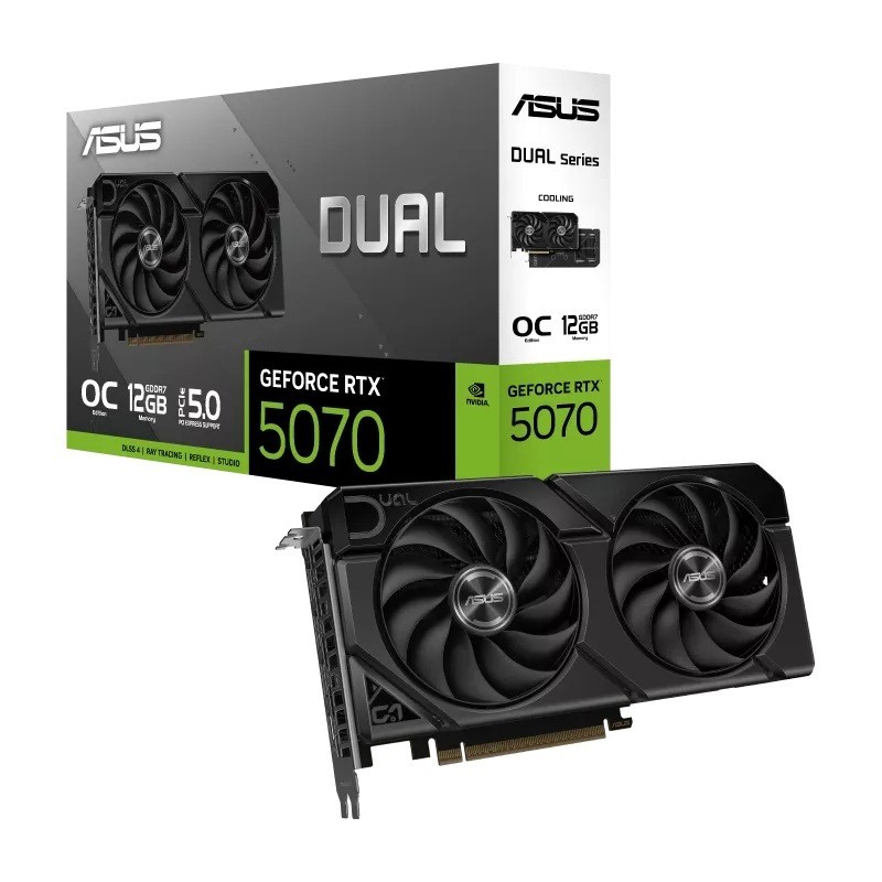 Asus nVidia GeForce Dual RTX5070 Oc 12G-Evo, GDDR7, 6144 Cuda, PCIe 5.0, 28Gbps, 192-Bit, 2572MHz Oc, 2.5-Slot, SFF Ready, 8K