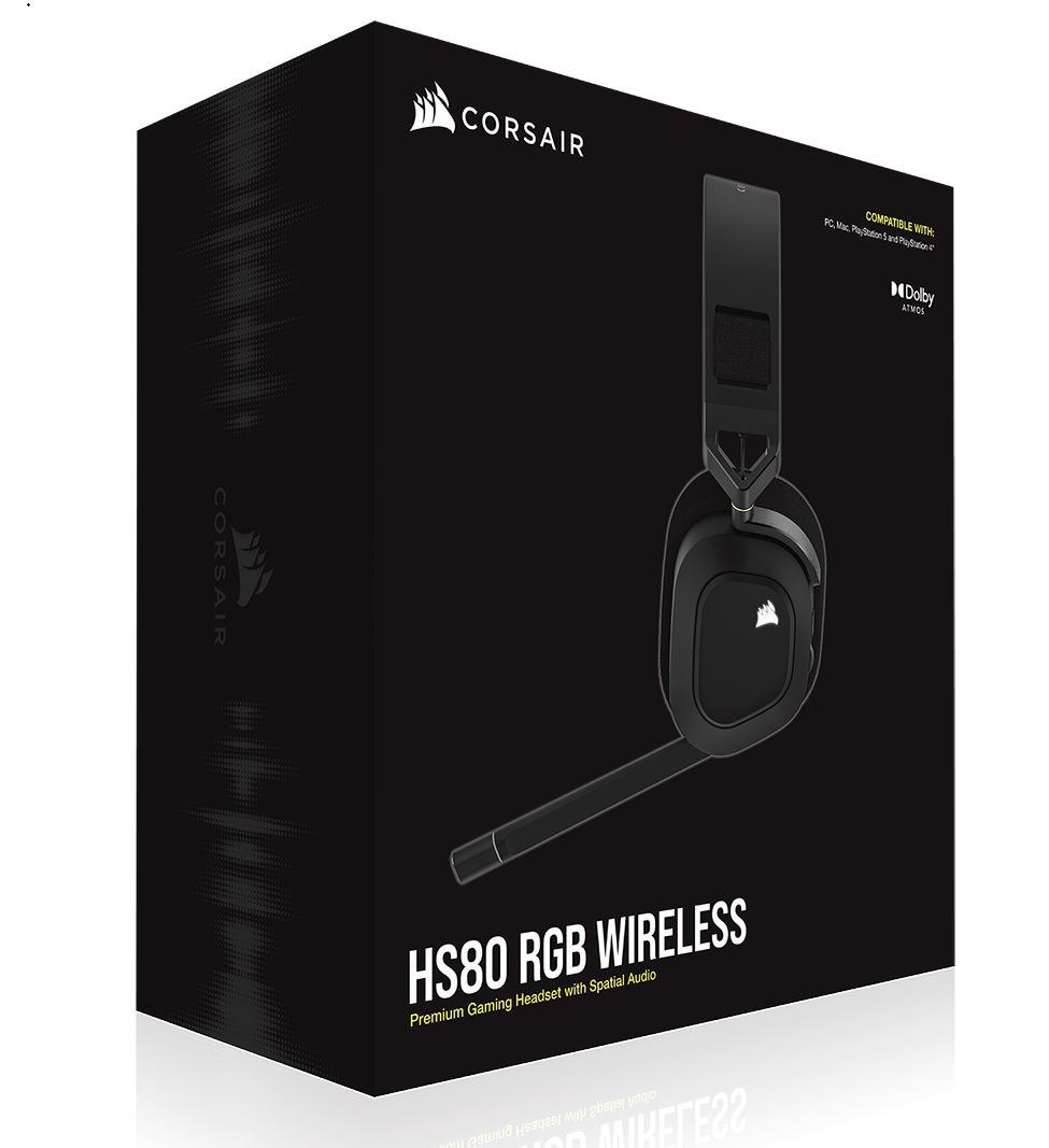Corsair HS80 RGB Wireless Carbon- Dolby Atoms 3D, Pulse Sound, Hyper Fast Slipstream Wireless 20HRS - Gaming Headset PC,PS5, Xbox Headphones