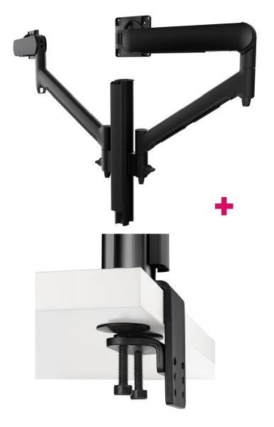 Atdec Awms-2-D40 Dual Dynamic 27" Monitor Arms On 15.7" Post And Heavy-Duty F Clamp Desk Fixing, Black