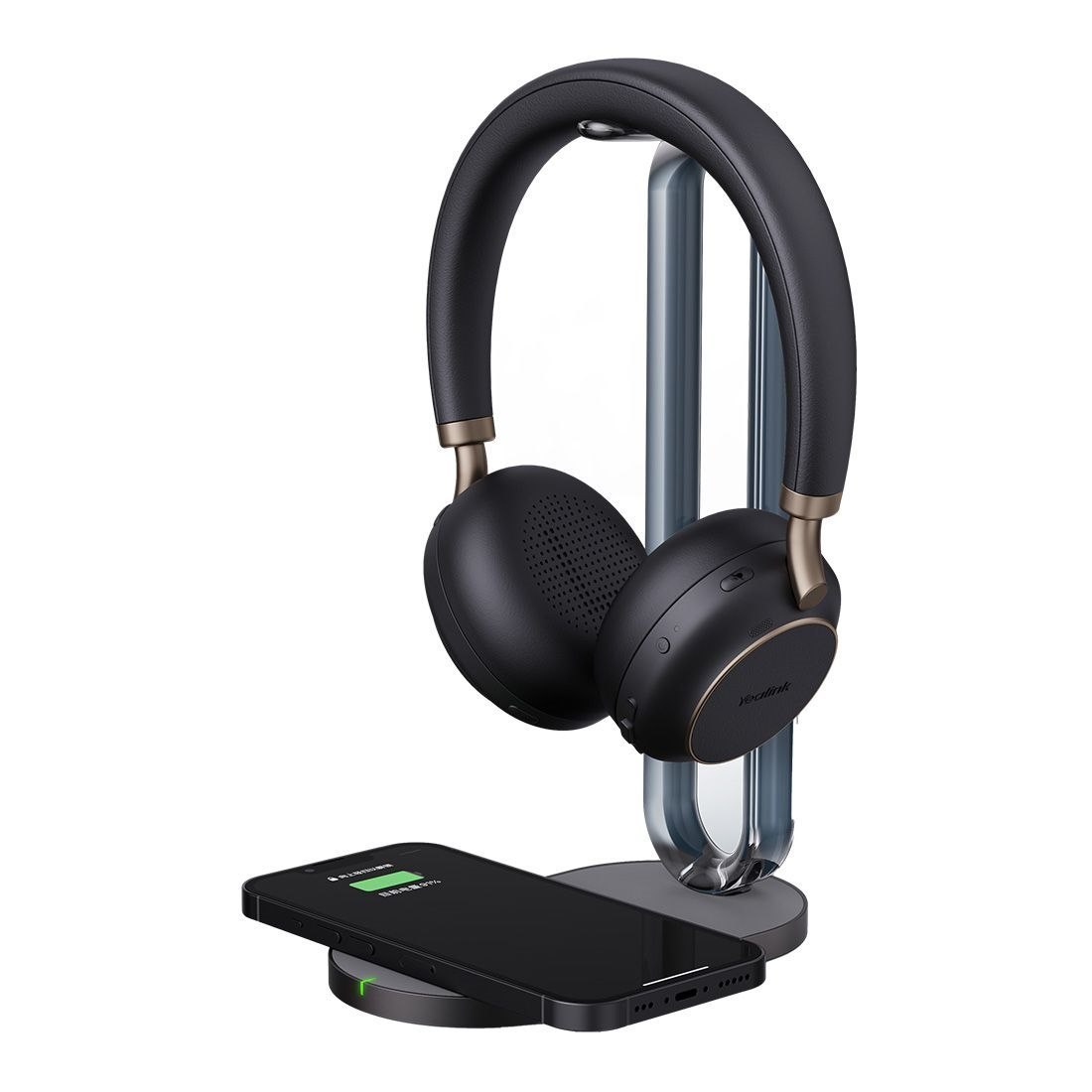 Yealink (BH76 Plus With Charging Stand Teams Black Usb-C/A) Microsoft Certified Teams Standard Bluetooth Wireless Headset, Usb-C/A, 5-Mic Beamforming Noise Canc