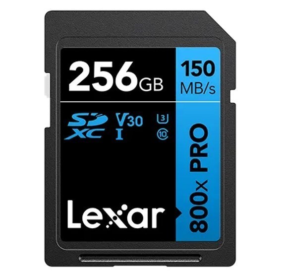 Lexar High-Performance 800X Pro 256GB SDHC™/SDXC™ Uhs-I Card Blue Series Speeds Of Up To 150MB/s1 Shoot High-Quality Images And Stunning 1080P Full-HD