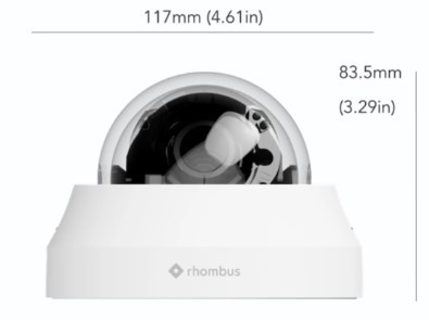Rhombus R230 Dome Camera R400 vandal and weather-resistant, AI analytics and 3x optical zoom.