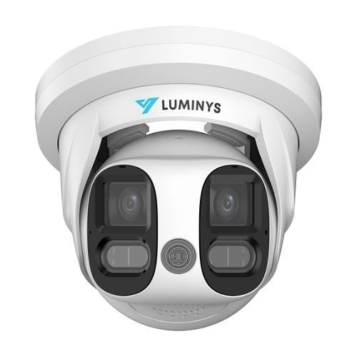 2x4MP LumiDeterrent Stitched Turret IP Camera with Built-in Microphone and Built-in Speaker, 82' IR Distance, 2.8mm Lens, Black