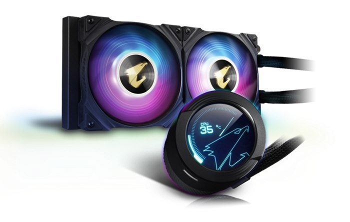 Gigabyte Aorus WF Cpu Aio Cooler 240 W/ LCD Display, Intel/Amd Socket,2 X 120MM RGB Fans, 3YR WTY