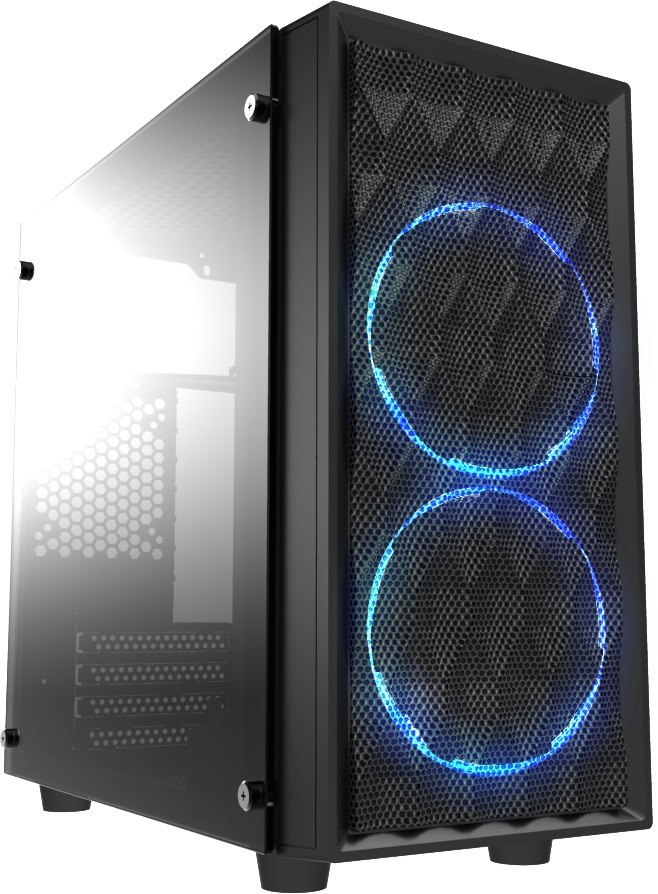 Casecom CMC-72 Micro Atx Tower Side Transparent Temper Glass 2x12CM Blue Led FANs, With 550W Psu Pcie 6+2 Pins Gamming Case
