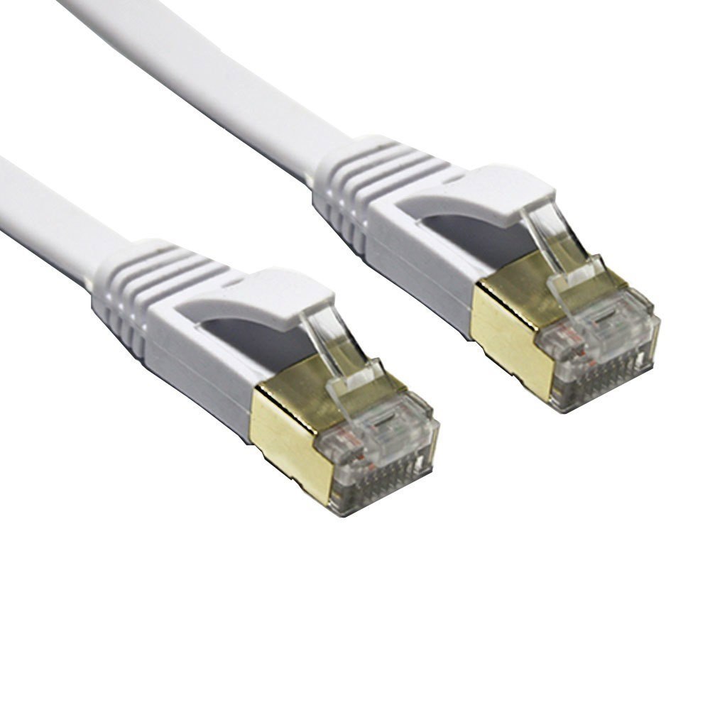 Edimax 10M White 10GbE Shielded Cat7 Network Cable - Flat 100% Oxygen-Free Bare Copper Core, Alum-Foil Shielding, Grounding Wire, Gold Plated RJ45