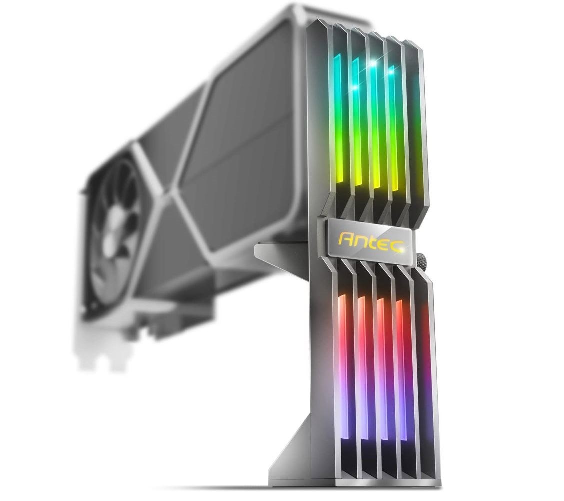 Antec RGB Gpu Support Bracket, Graphics Card Holder, Addressable RGB 5V 3Pin RGB Connector. Grey