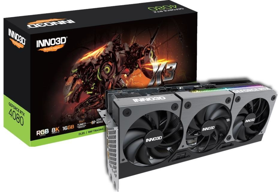 Inno3d nVidia GeForce RTX 4080 X3 16GB GDDR6X, 2505MHz Boost Clock, Ram 22.4Gbps, 3xDP, 1xHDMI, 328X137X62MM (4080)