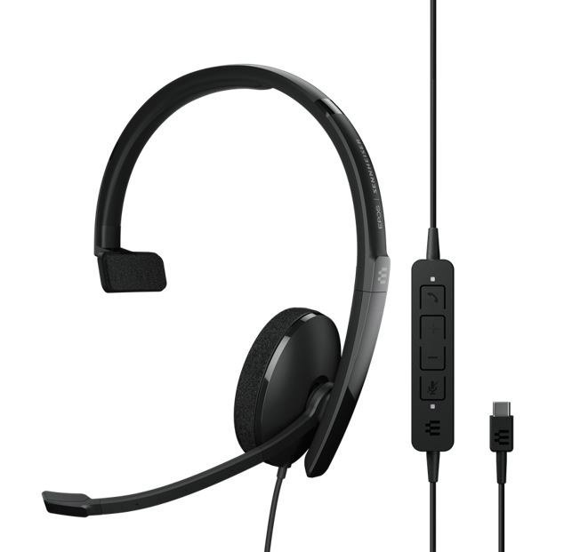 Sennheiser Epos | Sennheiser Adapt 130 Usb-C Ii, On-Ear, Single-Sided Usb-C Headset With In-Line Call Control And Foam Earpad. Optimised For Uc.