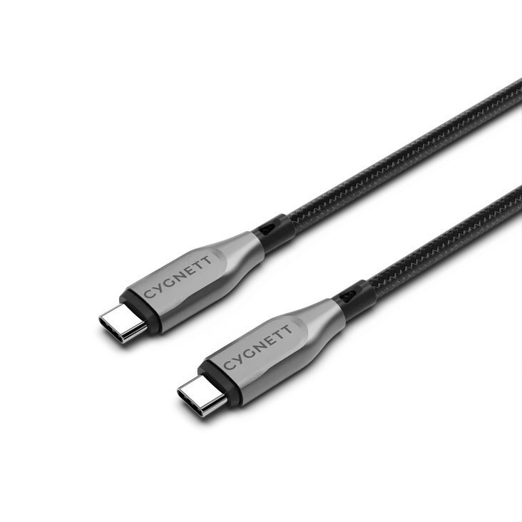 Cygnett Armoured Usb-C To Usb-C (2.0) Cable (1M) - Black(CY4674PCTYC), 5A/100W, Braided,480Mbps Transfer,Fast Charge,Best For Laptop,5 Years Warranty