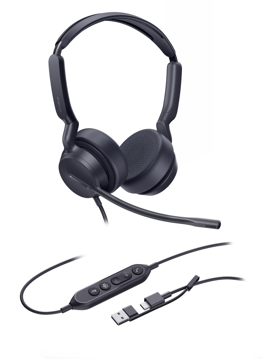 Yealink Uh42 Dual Teams Usb-C/A Microsoft Certified Teams Usb Wired Headset, Noise-Canceling Microphone, Leather Ear Cushions Controller Teams Button