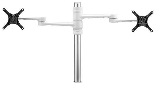 Atdec Dual Monitor Mount Independant Swing Arms On Post. Up To 32", Max Load: 8KG (Flat), 5.5KG (Curved), Bolt-Through And F-Clamp. White