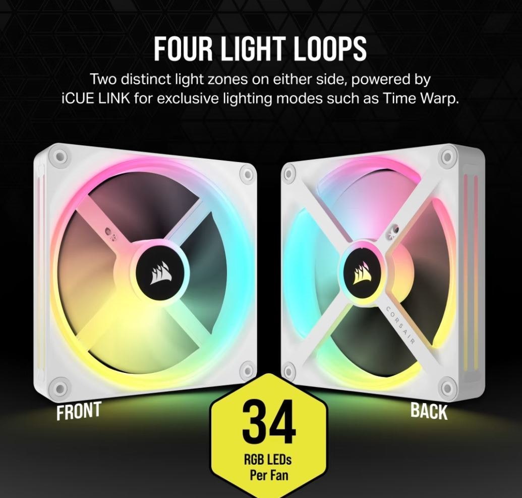 Corsair QX RGB Series, Icue Link QX140 RGB White, 140MM Magnetic Dome Bearing PWM RGB Dual Fan, Expansion Kit