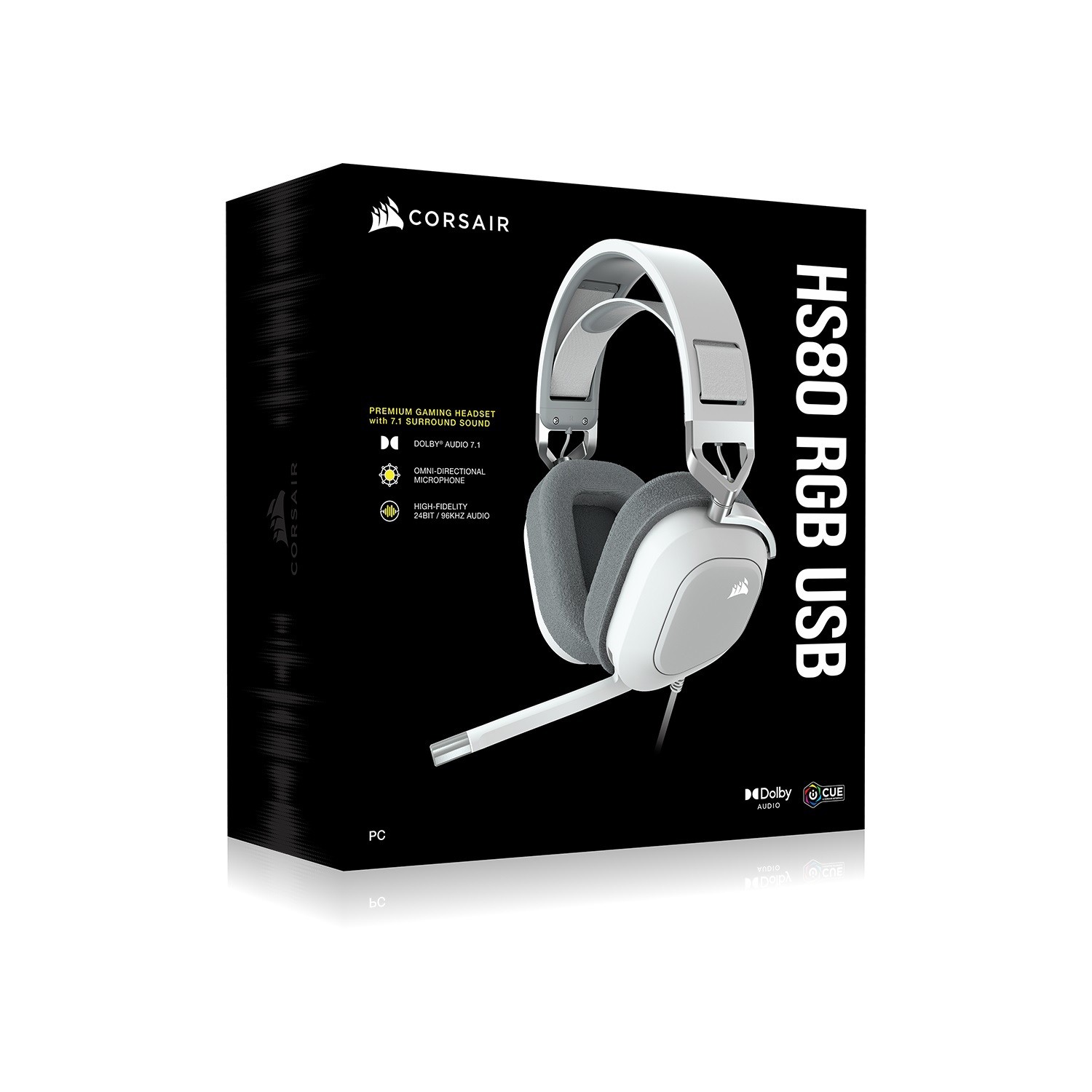 Corsair HS80 RGB White- Dolby Atoms 3D, Pulse Sound, Dolby 7.1 Surroud, Usb - Gaming Headset PC,PS5, Xbox X Headphones