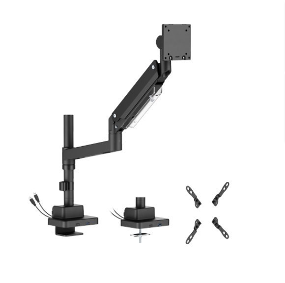 Brateck Ldt80-C012ucp Super Heavy-Duty Pole-Mounted Gas Spring Monitor Arm With Usb-A And Usb-C Ports, Matte Black(New)