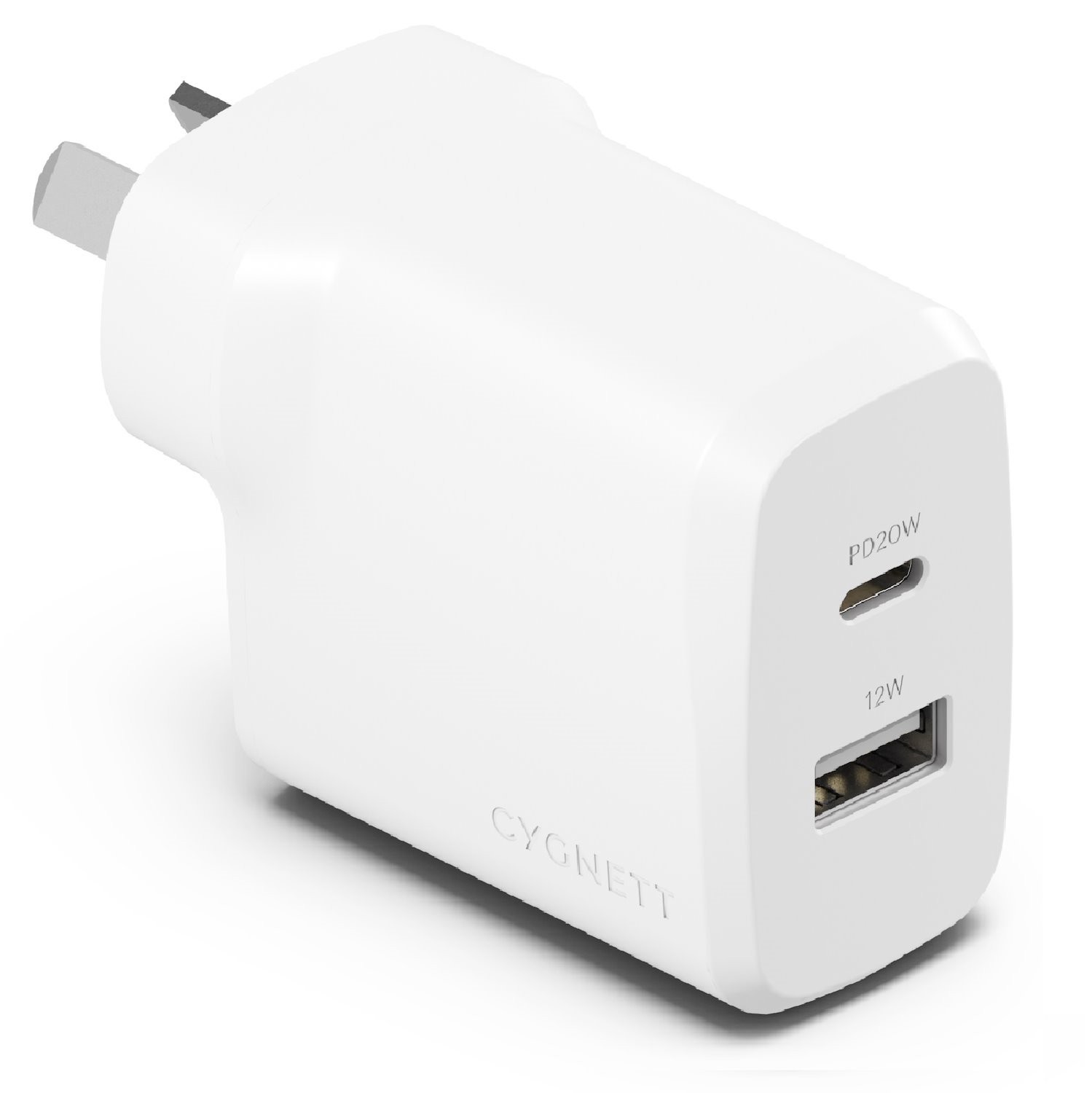 Cygnett PowerPlus 32W Dual Port (20W Usb-C + 12W Usb-A) PD Fast Wall Charger-White(CY4772PDWCH),Palm-Size,Portable,Charge 2X Devices,2 Years Warranty