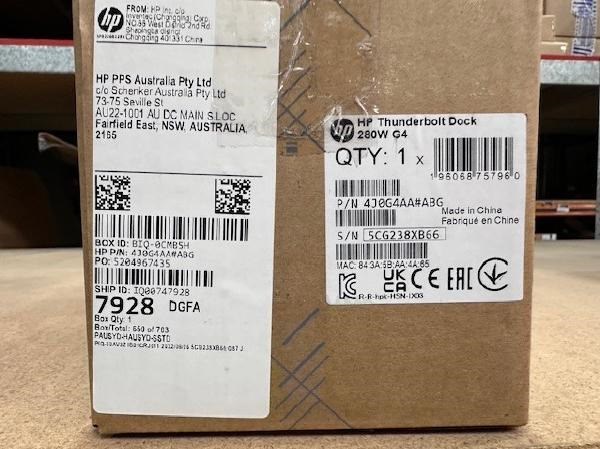 HP Ex Demo HP Thunderbolt Dock 280W G4 w/Combo Cable Made For Thunderbolt Compatible Systems And ZBooks / 1YR WTY /Can Support Up To Four 4K Displays.