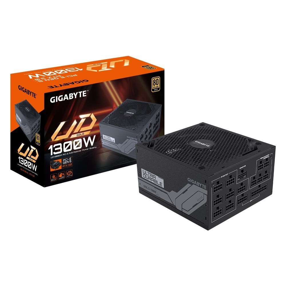 Gigabyte Ud1300gm PG5 1300W Atx Psu Power Supply 80+ Gold >90% 140MM Fan Black Flat Cables Single +12V >100K HRS