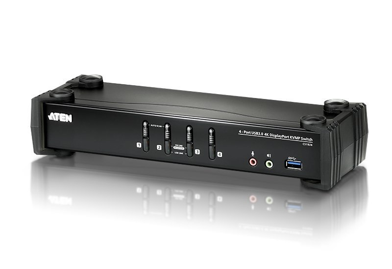 Aten Desktop KVMP Switch 4 Port Single Display 4K DisplayPort W/ Audio, Cables Included, 2X Usb Port, Selection Via Front Panel