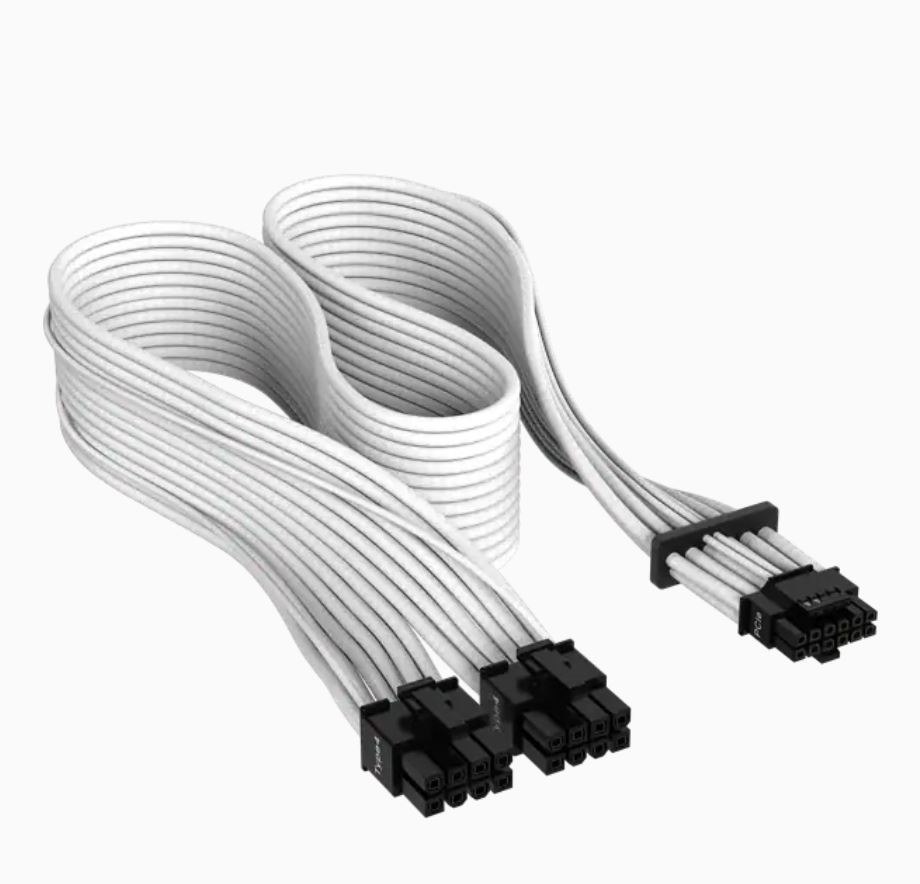 Corsair Premium Individually Sleeved 12+4Pin PCIe Gen 5 Type-4 600W 12VHPWR Cable, White 4080 / 4070 / 4090XX