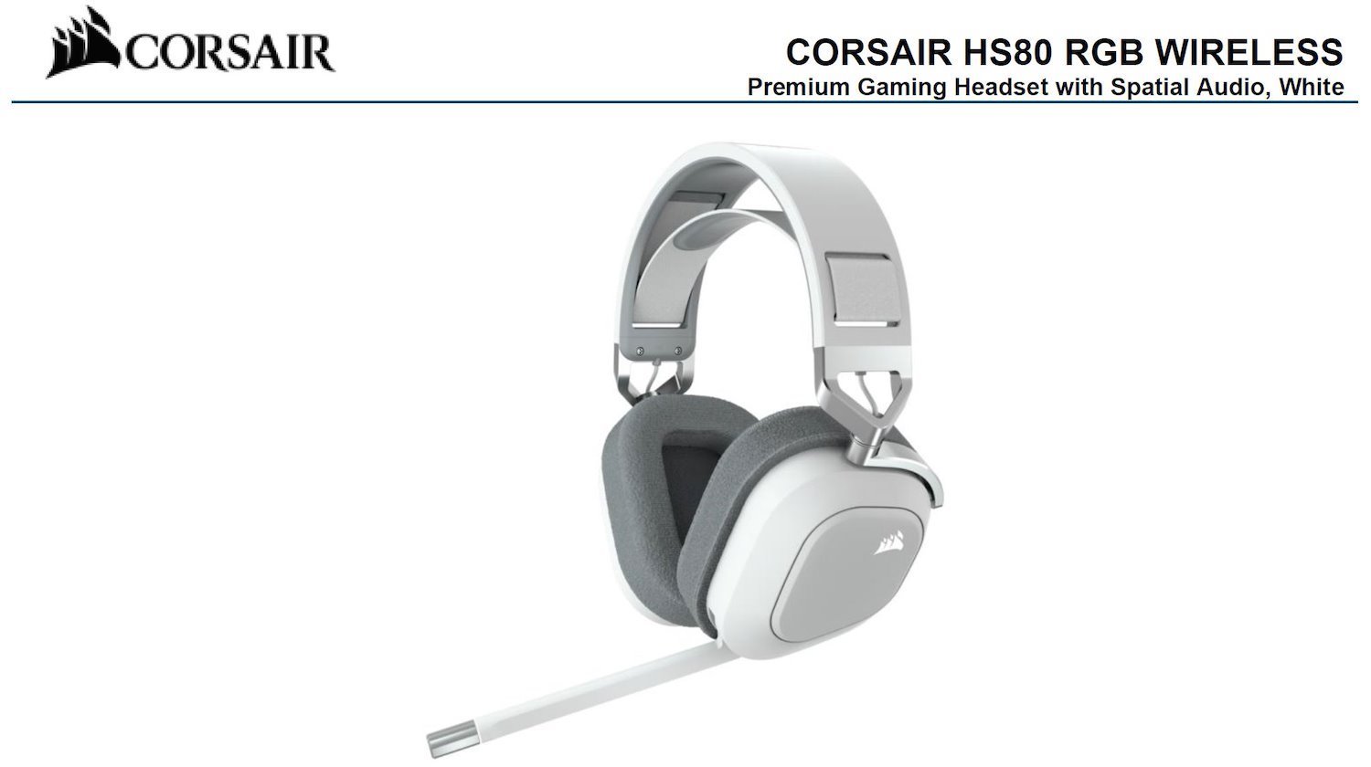 Corsair HS80 RGB Wireless White- Dolby Atoms, 50MM Driver, Ultra Comfort, Hyper Fast Slipstream 20Hrs Wireless - Gaming Headset PS5 Headphones (LS)