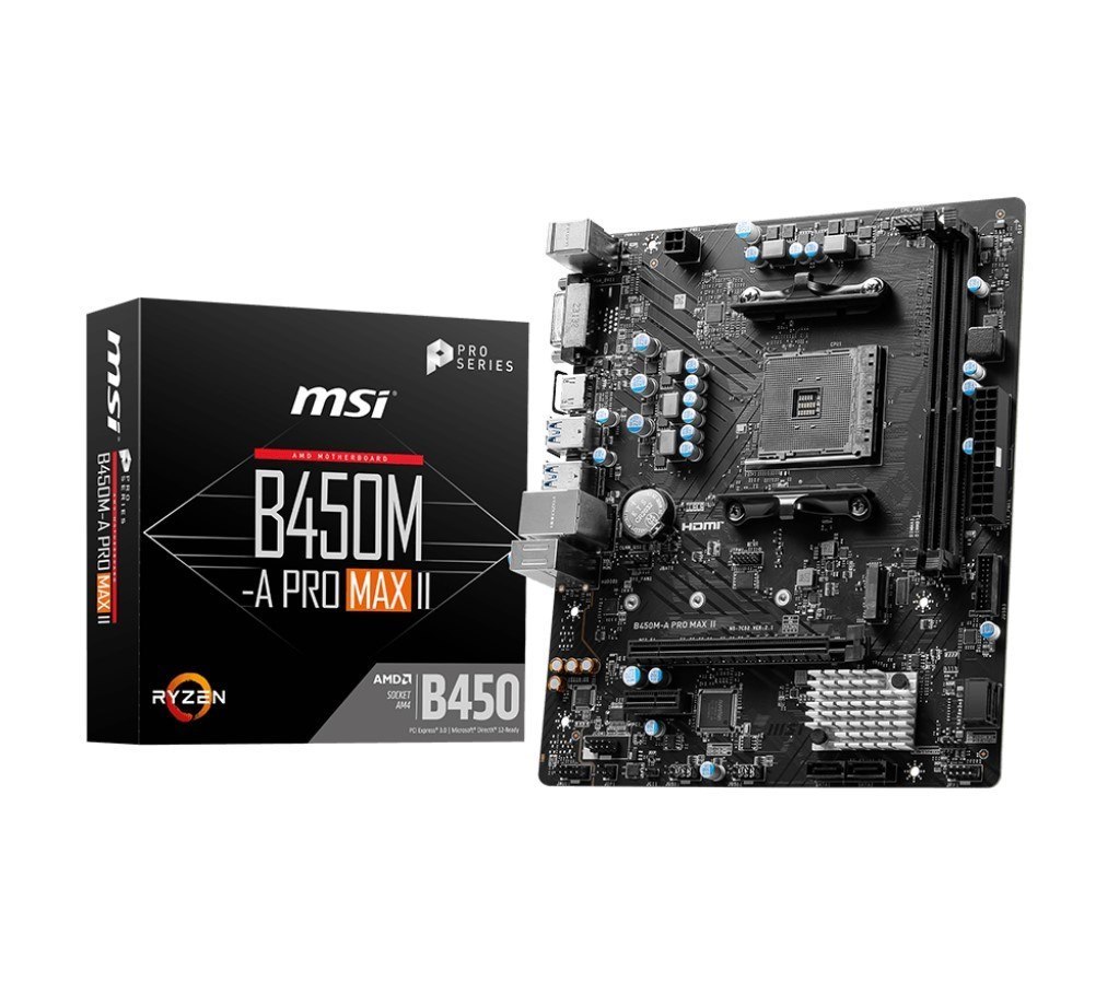 Msi B450m-A Pro Max Amd M-Atx Motherboard - Am4 Ryzen, 2xDDR4, 4xSATAIII, M.2, 4xUSB3.2, 2xUSB2.0, 1xPCIE X16, Dvi-D 1xHDMI
