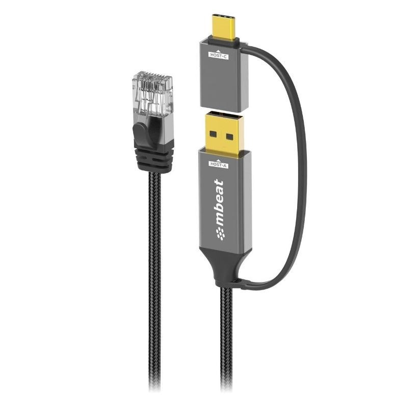 Mbeat Tough Link 3M Usb & Usb-C To RJ45 Ethernet Cable - Space Grey