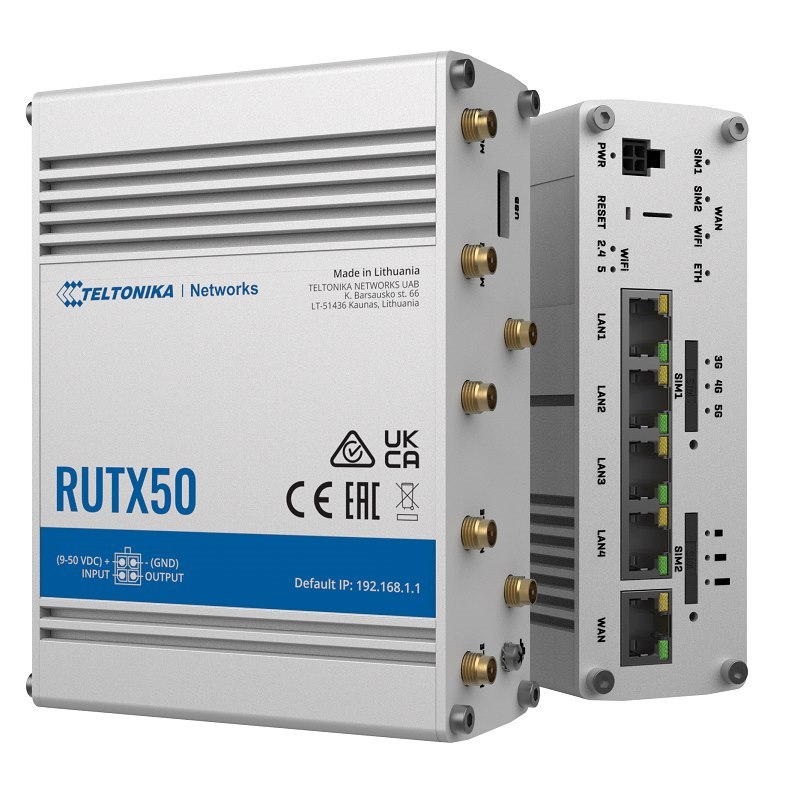 Teltonika Rutx50 Dual Sim Cellular 5G Gigabit Wi-Fi Broadband Router With I/O And GPS