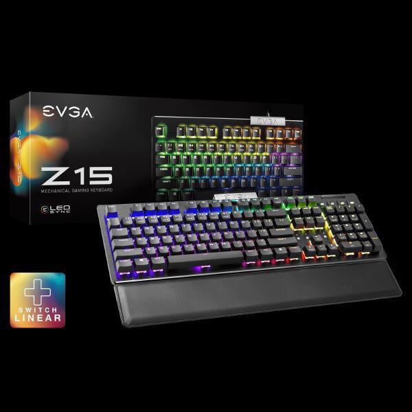 Evga Z15 RGB Gaming Keyboard, RGB Backlit Led, Hot Swappable Mechanical Kailh Speed Silver Switches (Linear)