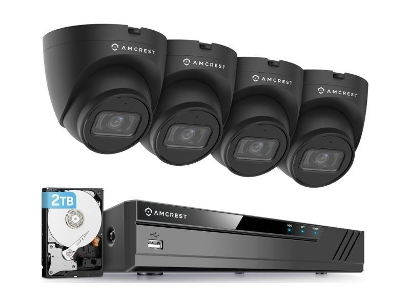 Amcrest 5MP Security System 4K 8CH PoE NVR 4x 5MP Turret PoE Cam 2TB Black