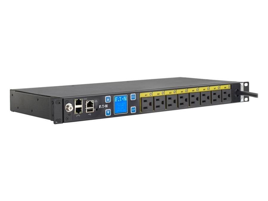 Eaton Managed rack PDU, 1U, 5-15P input, 1.44 kW max, 120V, 12A, 10 ft cord, Single-phase, Outlets: (8) 5-15R