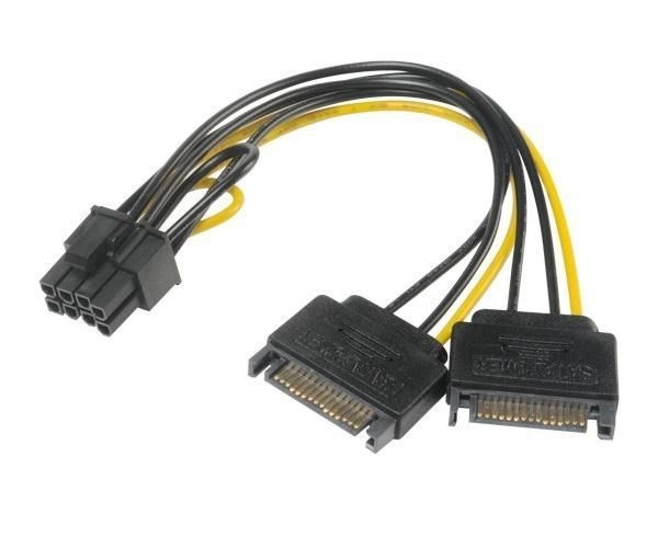 Akasa 15 Pin Serial Ata STRØM (Male) - 8 Pin Pci Express-Strøm Med Aftagelig 2 Pin Sektion (Female) Sort 15CM Strømforsyningsadapter