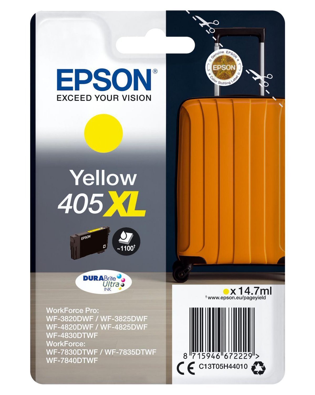 Epson DURABrite Ultra 405XL Original High (XL) Yield Inkjet Ink Cartridge - Blister Pack - Yellow - 1 Pack