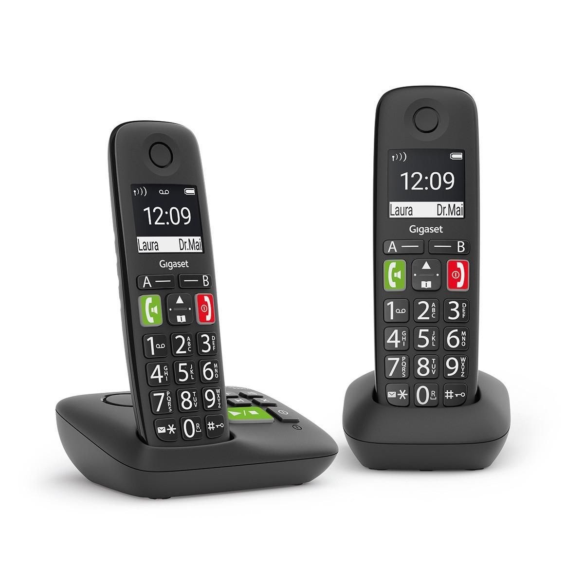 Gigaset E290a Duo TRÅDLØS Telefon Ingen Nummervisning Sort