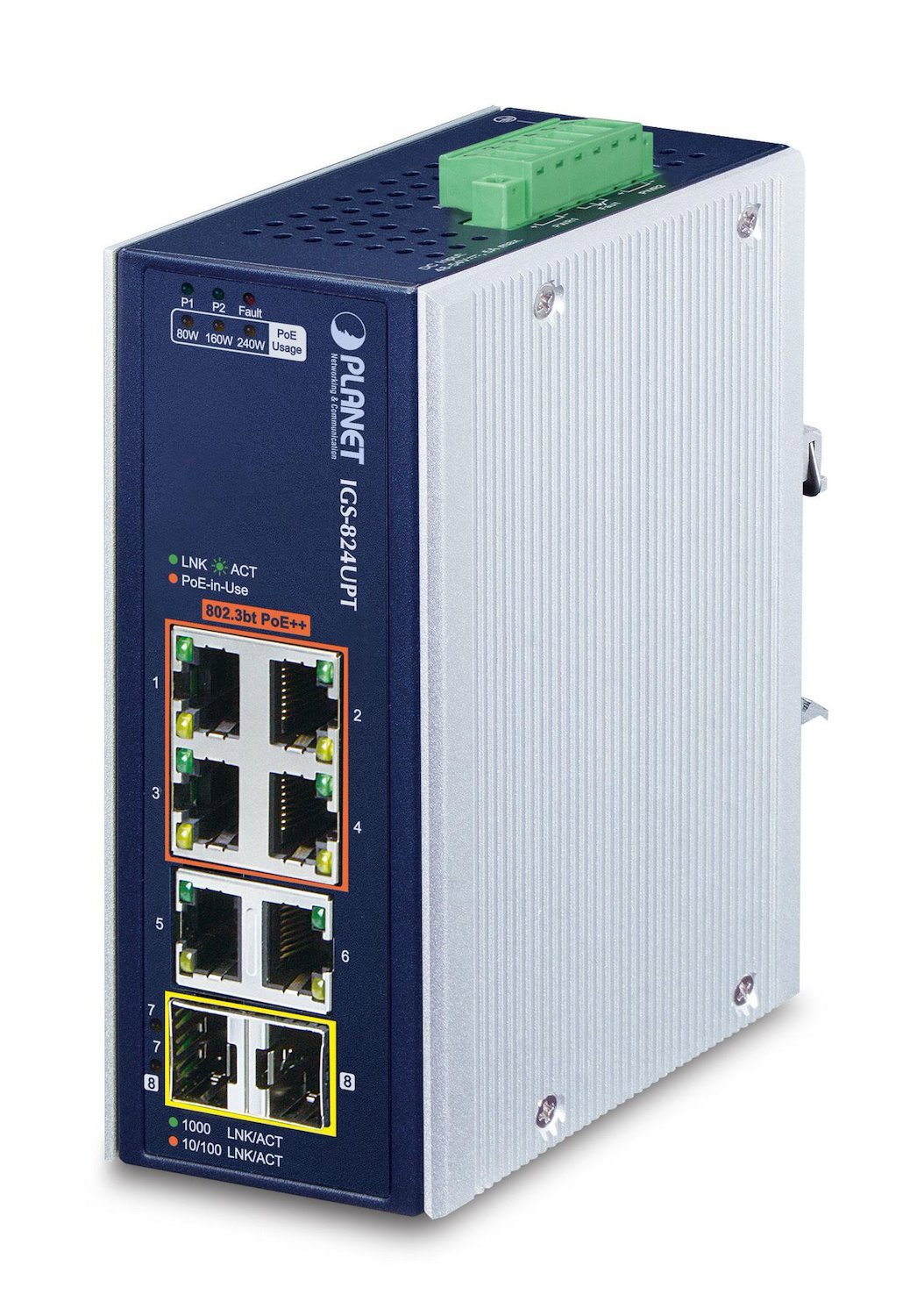 Planet Ip30 Industrial 4-Port Ikke Administreret Gigabit Ethernet (10/100/1000) STRØM Over Ethernet (PoE) BLÅ, Hvid