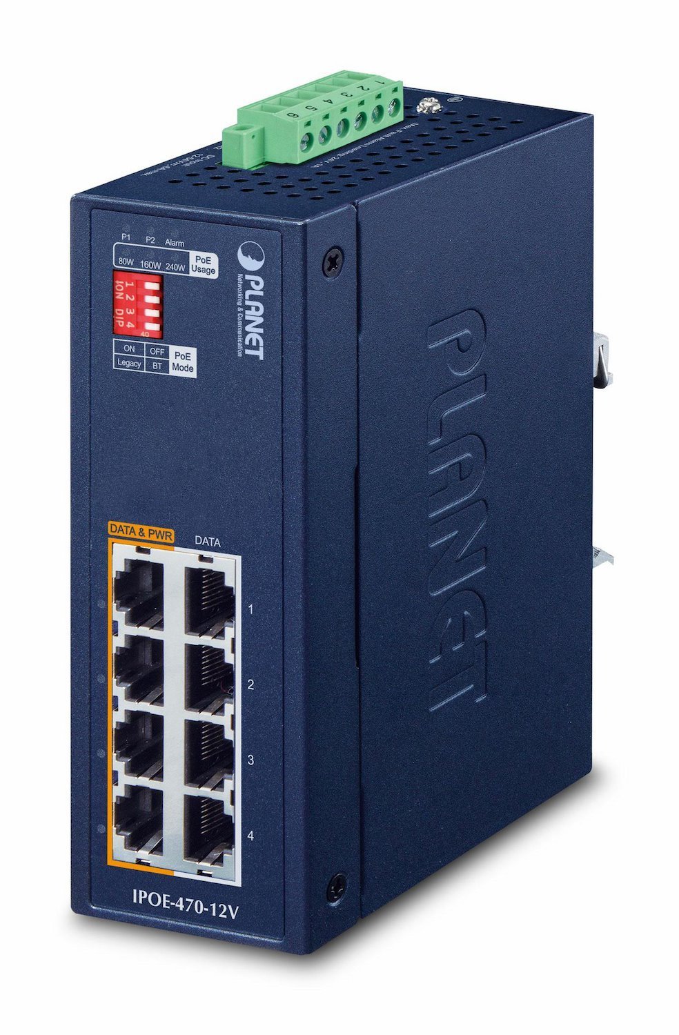 Planet Ip30 Industrial 4-Port Gigabit Ethernet (10/100/1000) STRØM Over Ethernet (PoE) BLÅ