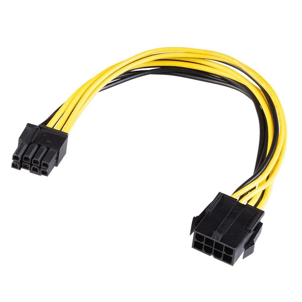 Akasa STRØM 8 Pin Eps12 V (Female) - 8 Pin Pci Express-Strøm Med Aftagelig 2 Pin Sektion (Male) Sort Gul 20CM Strømforsyningsadapter