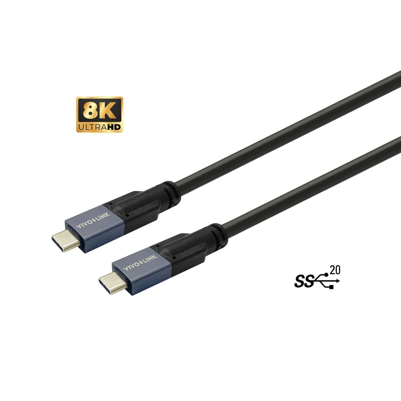 VivoLink Usb 3.2 Gen 2 / DisplayPort 1.4 Usb Type-C Kabel 7M Sort