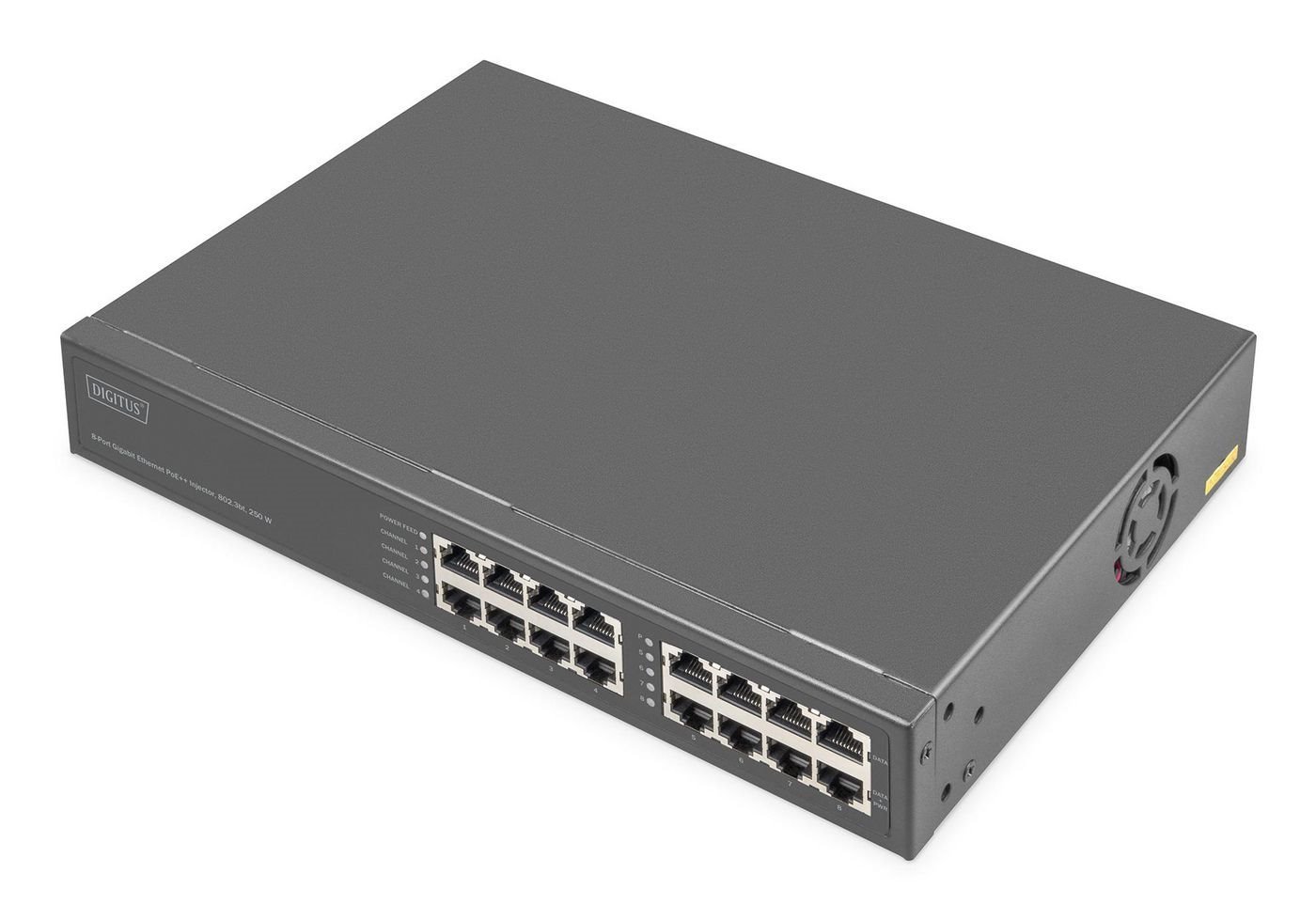 Digitus - Strøminjektor - 8-Port Gigabit Ethernet, 802.3BT - 250 Watt