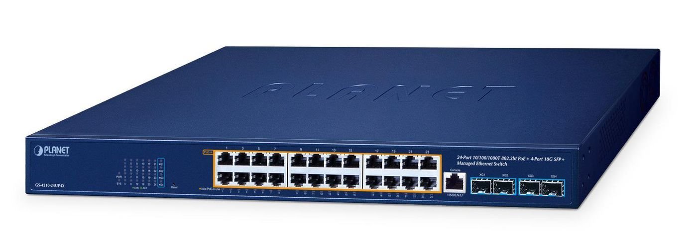 Planet Gs-4210-24Up4x Netværksswitch Administreret L2/L4 Gigabit Ethernet (10/100/1000) STRØM Over Ethernet (PoE) BLÅ
