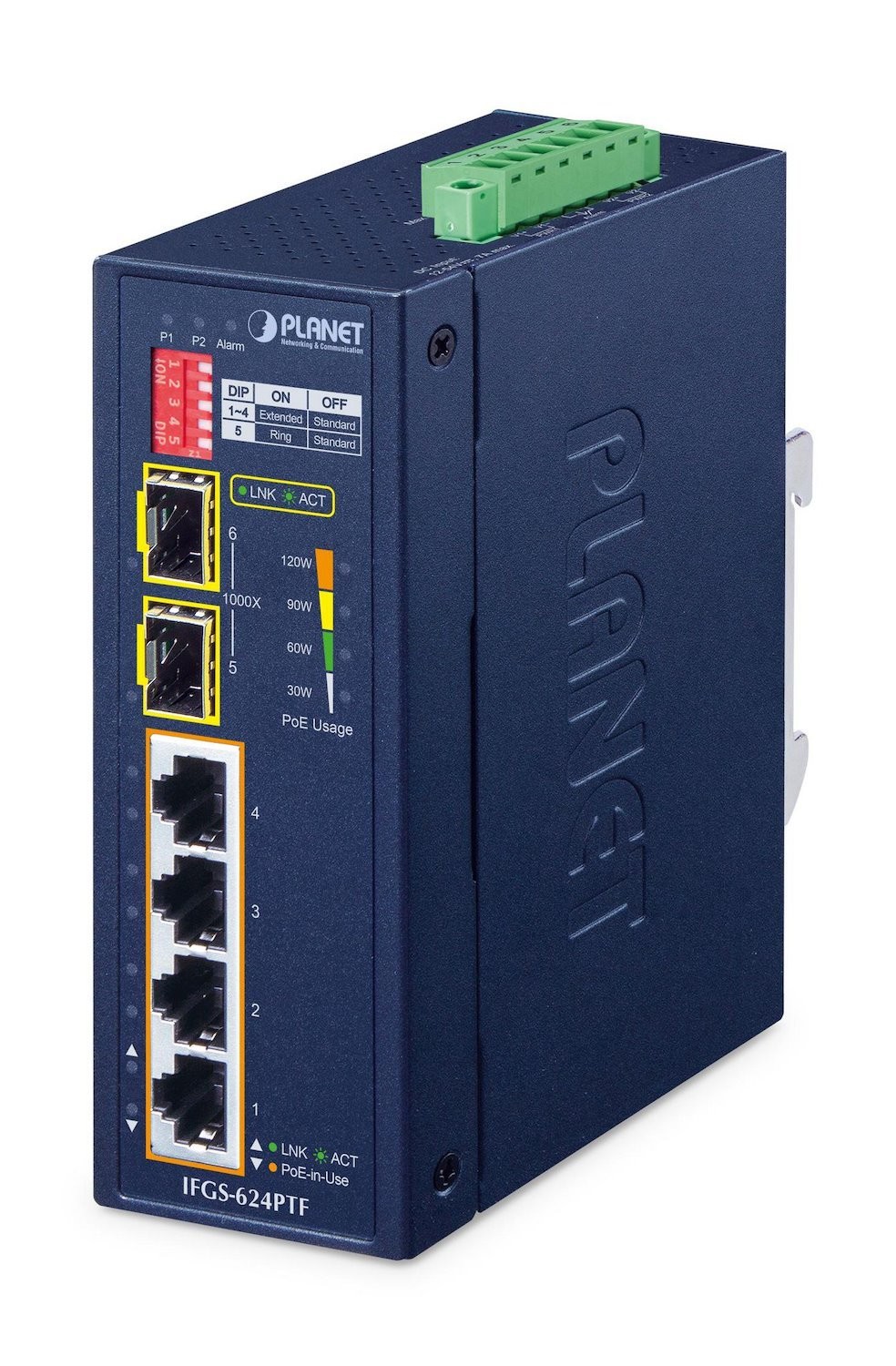 Planet Industrial 4-Port 100TX+2-Port 100TX SFP Ifgs-624Ptf