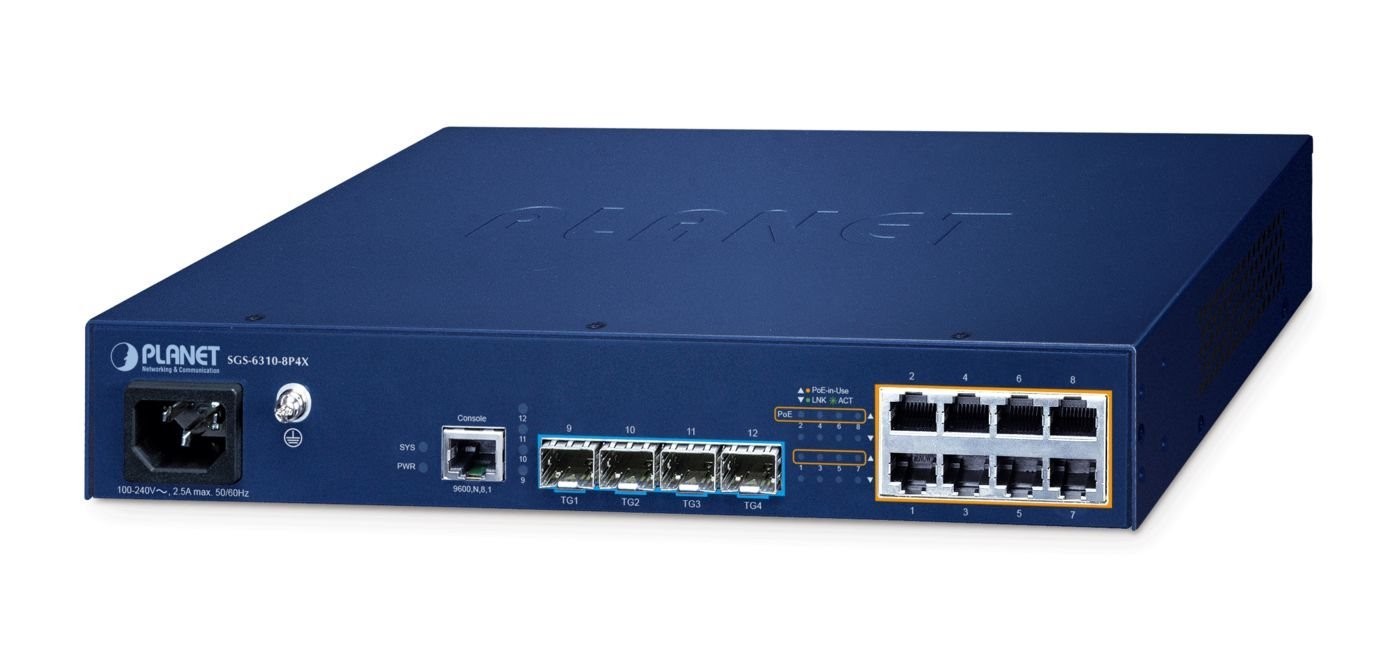 Planet 8-Port L3 PoE+ Managed Switch SGS-6310-8P4X
