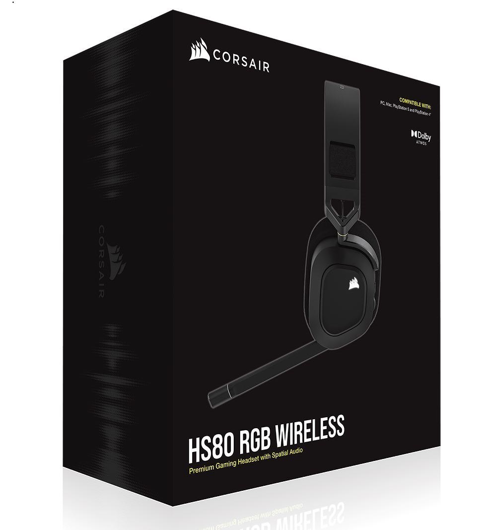 Corsair HS80 RGB Wireless Carbon- Dolby Atoms 3D, Pulse Sound, Hyper Fast Slipstream Wireless 20HRS - Gaming Headset PC,PS5, Headphones (LS)