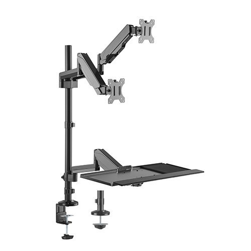 Brateck Gas Spring Sit-Stand Workstation Dual Monitors Mount Fit Most 17'-32' Moniters Up To 8KG Per Screen, 360° Screen Rotation (LS)