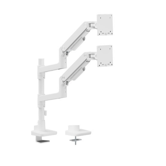 Brateck LDT81-C024P-W Noteworthy Pole-Mounted Heavy-Duty Gas Spring Dual Monitor Arm Fit Most 17'-49' Monitor Fine Texture White (LS)