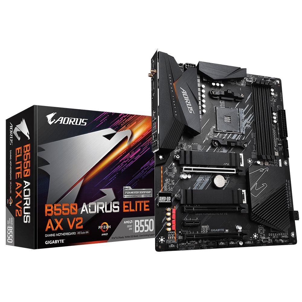 Gigabyte Amd B550 Aorus MB 12+2 Phases Digital Twin Power Design, Enlarged Surface Heatsinks, Dual PCIe 4.0/3.0 X4 M.2 With Dual Thermal Guards, Intel WiFi 6 8