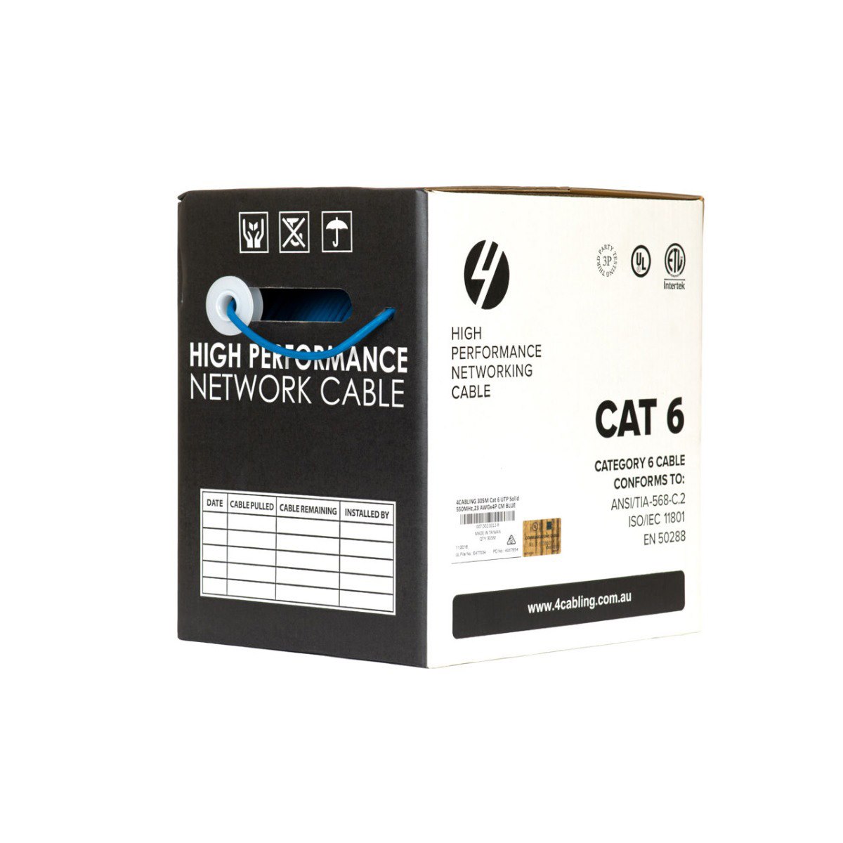 4Cabling Cat6 Ethernet 305M Cable Reel Box. Utp Lan Cable With Solid Conductor. Blue